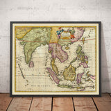 Antiguo mapa de la India y el Sudeste Asiático, 1676 por John Speed - Pakistán, Tailandia, China, Indonesia, Taiwán