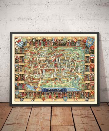 Old Pictorial Map of Oxford by Kerry Lee, 1948 - Pictorial University Colleges, Landmarks - St Catherine&
