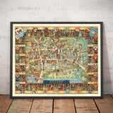 Vecchia mappa pittorica di Oxford di Kerry Lee, 1948 - Università pictorica dei collegi, luoghi di interesse - St Catherine's, Keble, All Souls 