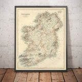 Alte Karte von Irland im Jahr 1872 - Seltene, attraktive Farbkart von A. Fullarton & Co 