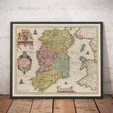 Ancienne carte d'Irlande, Hibernia en 1654 par Joan Blaaueu de Theatrum Orbis Terrarum Sive Atlas Novus - British Isles
