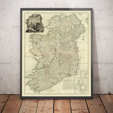 Old Map of Ireland in 1790 by John Rocque - Rare Large Wall Chart
