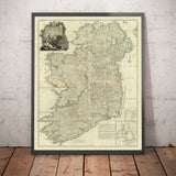Viejo mapa de Irlanda en 1790 por John Rocque - Rare Grande Grow Chart