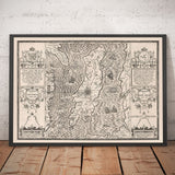 Old Monochrome Map of Isle of Man, 1611 by John Speed - Douglas, Castletown, Peel, Ramsey