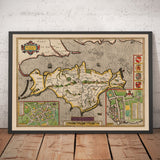 Old Map of Isle of Wight, 1611 by John Speed - Newport, Ride, Cowes, Sandown, Shanklin