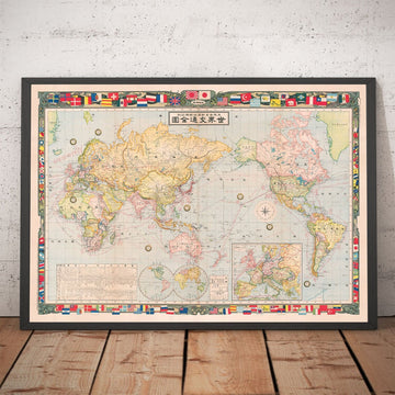 Antica mappa del Giappone, 1910 - Grande atlante raro - Giappone, rotte marittime, correnti, marina mercantile, ferrovie 