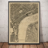 Mappa antica di Londra, 1746 di John Rocque - C2 - Somerset House Covent Garden Seven Dials Waterloo, Charring Cross, Westminster Lambeth 