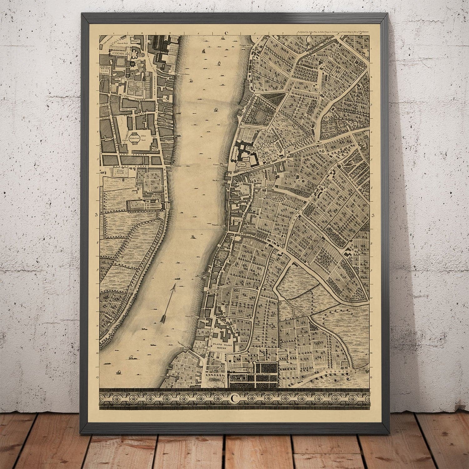 Mappa antica di Londra, 1746 di John Rocque, C3 - Lambeth, Vauxhall, W ...