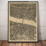 Alte Karte von London, 1746 von John Rocque, E2 - London Bridge, City of London, Borough, Bermondsey, Monument, Cannon, Bank 