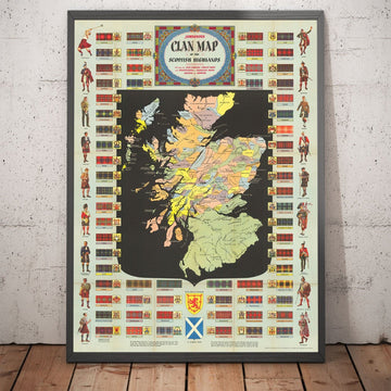 Vecchia mappa dei clan e dei tartan della Scozia - Carta scozzese delle Highlands e Lowlands di Johnston 