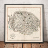 Antica mappa del Norfolk nel 1807 di John Cary - Norwich, Cromer, Great Yarmouth, Thetford, King's Lynn 