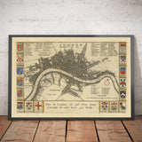 Alte Karte vor dem großen Brand von London, 1667 von Blome - Westminster Abbey, Scotland Yard, Charring Cross, London Bridge 