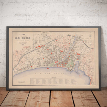 Alte Karte von Nizza, Frankreich im Jahr 1882 von Francois Aune - Französische Riviera, Côte d&