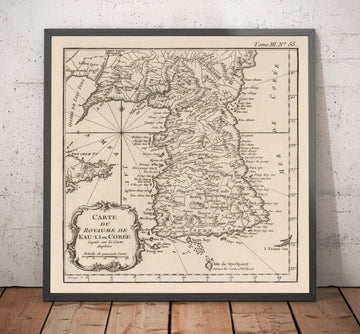 Mapa antiguo de Corea en 1764 por Bellin - Norte, Sur, Seúl, Pyongyang, Península, Dinastía Joseon, Busan, Daegu
