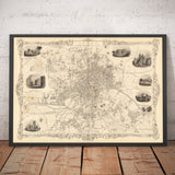 Raro mapa antiguo de Leeds en 1851 por John Rapkin