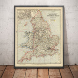 Antigua Mapa Ferroviario de Inglaterra y Gales, 1883: Mapa Ferroviario y Estadístico de Letts - Gráfico de la Red de Trenes 