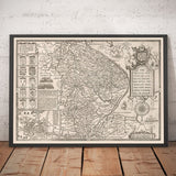 Old Monochrome Map of Lincolnshire in 1611 by Speed - Lincoln, Grimsby, Grantham, Boston, Scunthorpe, East Midlands