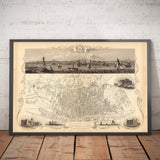 Alte monochrome Karte von Liverpool von John Rapkin, 1851 