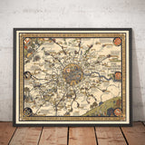 Vecchia mappa pittorica di Londra, sobborghi e cintura dei pendolari, 1928, di Max Gill - "Lontane sono le nostre linee di autobus" 