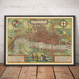 Sehr alte Karte von London, 1572 von Georg Braun - Stadt London, Westminster, Southwark 