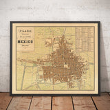 Old Map of Mexico City, 1858 - CDMX, Historic Center, Centro, Metropolitan Cathedral, Alameda Park