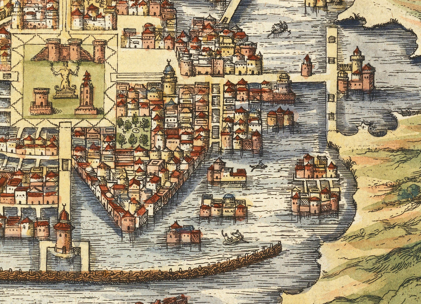 Mapa antiguo de México Ciudad y Cusco, 1572 de Georg Braun - Aztec, Perú, Texcoco, Tenochtitlan, Colonialismo español