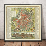 Mappa antica di Milano, Italia nel 1730 di Seutter - San Carlo al Lazzaretto, Castello Sforzesco, Duomo, Basilica di Sant'Ambrogio, Pinacoteca di Brera 
