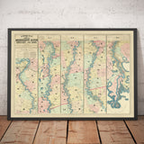 Antiguo mapa del río Mississippi, 1863 por JT Floyd - Mapa de la franja desde San Luis hasta el Golfo de México