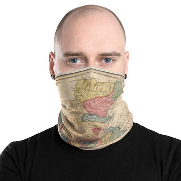 Scotland Clan Face Mask / Neck Gaiter / Snood with vintage map of the Highlands of Scotland by WH Lizars, 1822