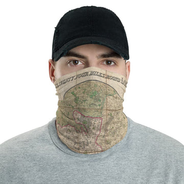 Masque / guêtre pour le cou de Londres avec carte vintage des 24 miles de Mogg autour de Londres, 1820