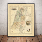 Mappa antica della Palestina nel 1851 - Israele, Cisgiordania, Gaza, Nazareth, Nablus, Haifa, Gerusalemme 