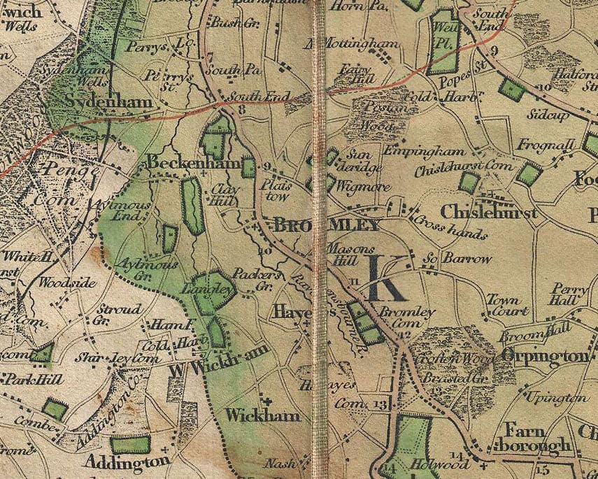 Antiguo mapa de Londres: Las 24 millas de Mogg alrededor de Londres, 1820