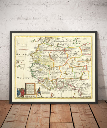 Old Map of Negroland, 1747 by Bowen - Handcoloured Pre-Colonial West Africa - Slave Trade, Ivory Coast, Gold Coast