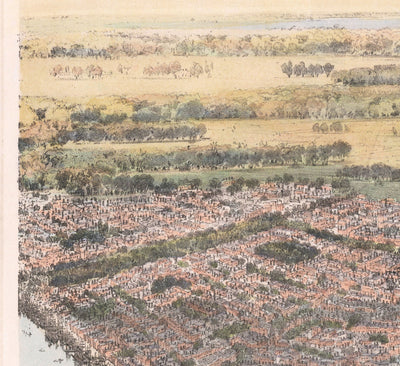 Old Oiseaux Carte des yeux de la Nouvelle-Orléans en 1851 - Quartier français, CBD, TREME, River Mississippi, Cathédrale Saint-Louis, Square Jackson
