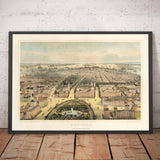Mapa de ojos Old Birds de Nueva York en 1849 - Lower Manhattan, Soho, Noho, Union Square, Broadway, Battery Park, Ellis Island
