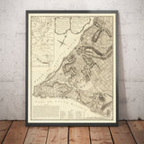 Mappa antica di New York nel 1775 di John Rocque - Arte da parete rara della Guerra d'Indipendenza Americana - Greenwich, Columbia, Manhattan - Piano militare britannico 