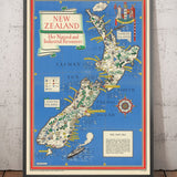 Old Map of New Zealand, 1943 by Max Gill - Colonial British Empire World War 2 Map