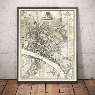 Antiguo mapa de Newcastle upon Tyne y Gateshead por Thomas Oliver, 1830