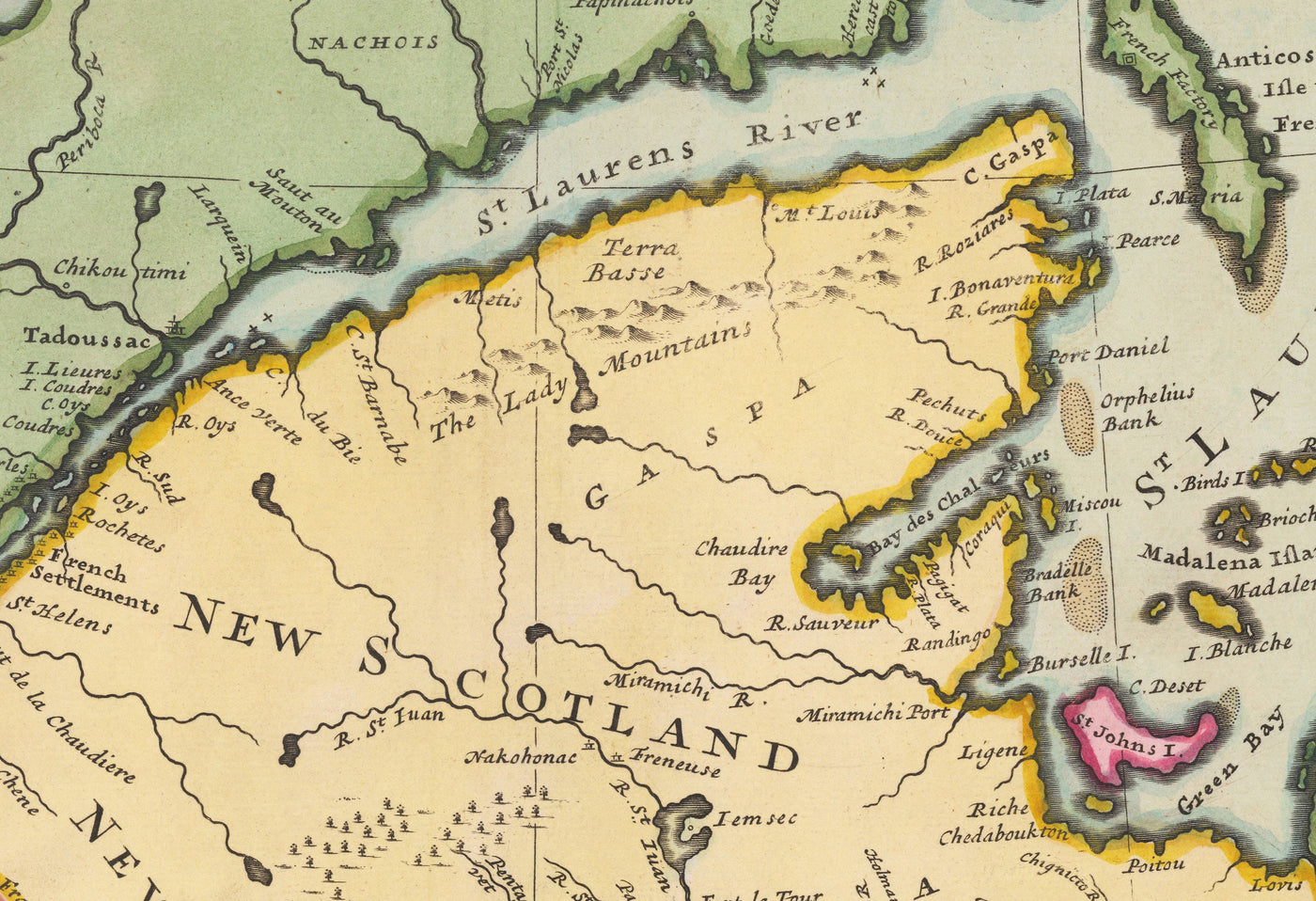 Alte Karte von Nordamerika 1715 von Herman Moll - New England, New Scotland, New York, Carolina, Französisch & dreizehn britische Kolonien