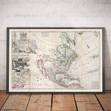 Mapa antiguo de América del Norte, 1719 por Herman Moll - EE. UU., Canadá, México, Caribe, Latín, Atlántico, Pacífico - El 'mapa de bacalao'