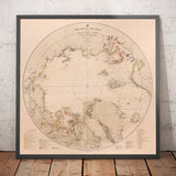 Ancienne carte d'exploration du pôle Nord, 1896 par la marine américaine - Svalbard, Islande, Groenland, explorateurs du cercle arctique 