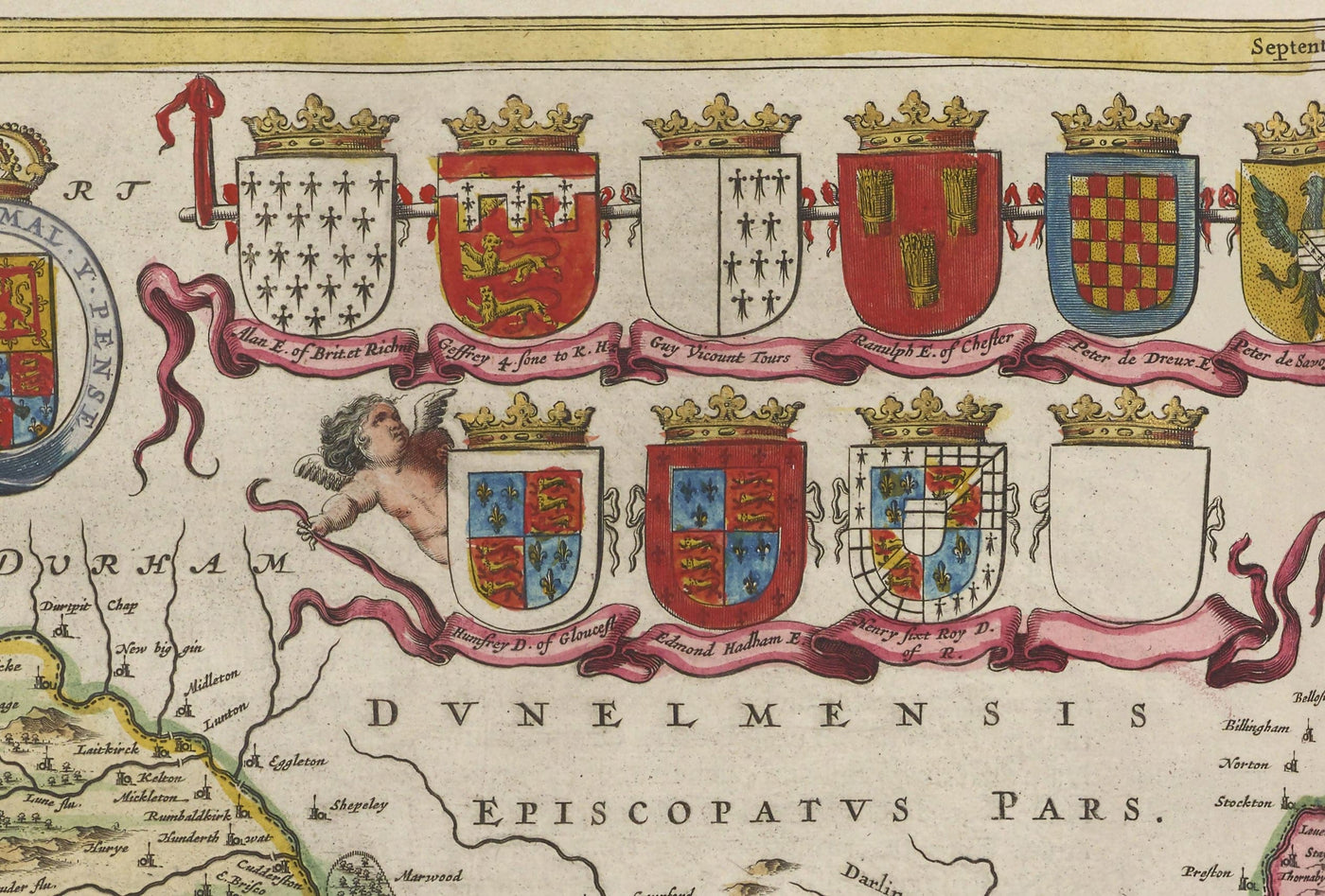 Ancienne carte de North Yorkshire, 1665 par Joan Blaeu - York, Middlesbrough, Scarborough, Whitby, Malton, Pickering, Richmond