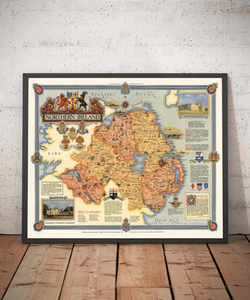 Old Map of Northern Ireland, Ulster by Ernest Clegg, 1947 - Eire, Antrim, Belfast, Londonderry, Lough Neagh, Down