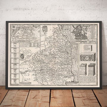Old Map of Northumberland in 1611 - Newcastle, Gateshead, Hadrian&