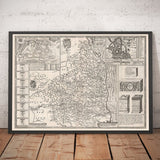 Ancienne carte de Northumberland en 1611 - Newcastle, Gateshead, Mur d'Hadrian, South Shields, Tyne et Wear
