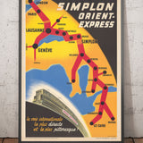 Old Poster Map of the Orient Express Railway, 1947 by Walther Spinner - Simplon, Paris, Lausanne, Geneva, Venice, London, Cairo