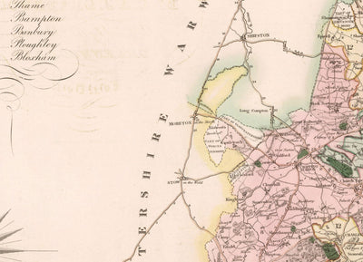 Alte Karte von Oxfordshire, 1829 von Greenwood - Oxford, Banbury, Abingdon, Bicester, Universität