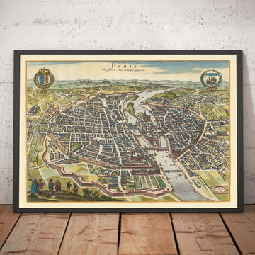 Plan ancien de Paris, 1655 par Caspar Merian - Ile Saint Louis et de la Cite, Pont Neuf, Seine, Notre Dame