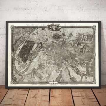 Rare ancienne carte de Paris, 1795 par Roussel - 18ème siècle Louvre, Les Invalides, Champs-Élysées