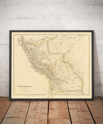 Old Map of Peru & Bolivia, 1842 by Arrowsmith - Upper Peru, Chile, South America, Andes, La Paz, Lima, Atacama